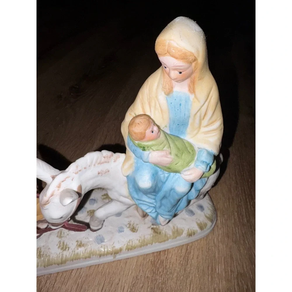 Vintage Flight Into Egypt Nativity Scene Joseph Mary Baby‎ Donkey Porcelain